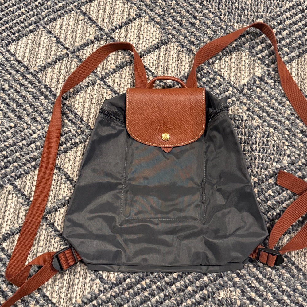 Longchamp Le Pliage Nylon Canvas Backpack Gunmetal Gray